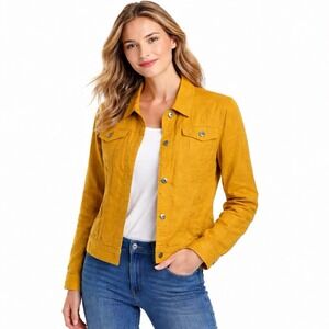 J.Jill Love‎ Linen Jacket Shacket Mustard Yellow Button Front Women's Medium M